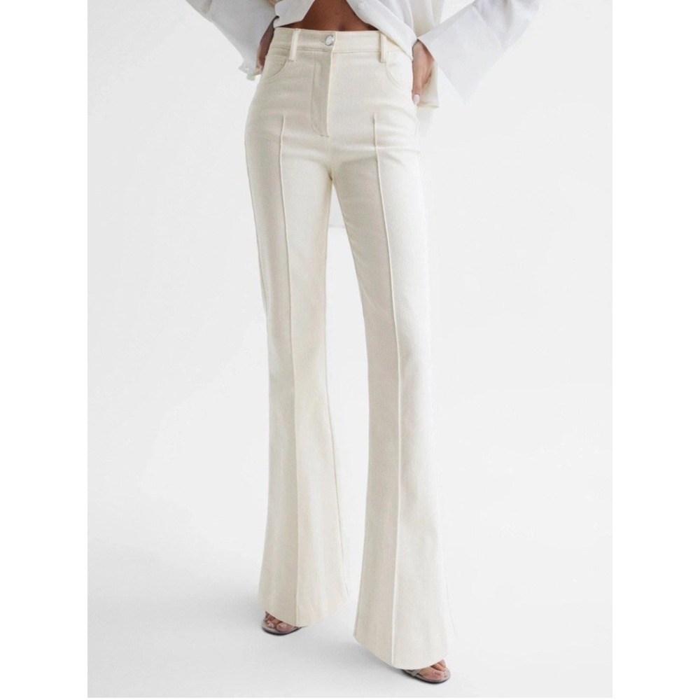 Reiss Cream High-Waist Flared Trousers